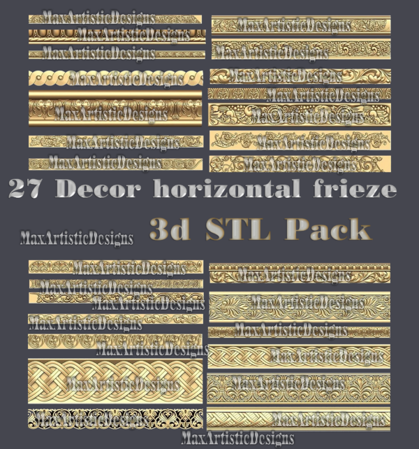 27 unità Modello 3D STL per decori cornici fregio orizzontale modello 3d bassorilievo per incisione modelli intaglio