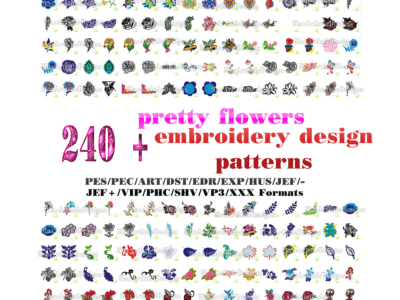 240+ graziosi modelli di ricamo di fiori pronti per i formati art/pes/hus