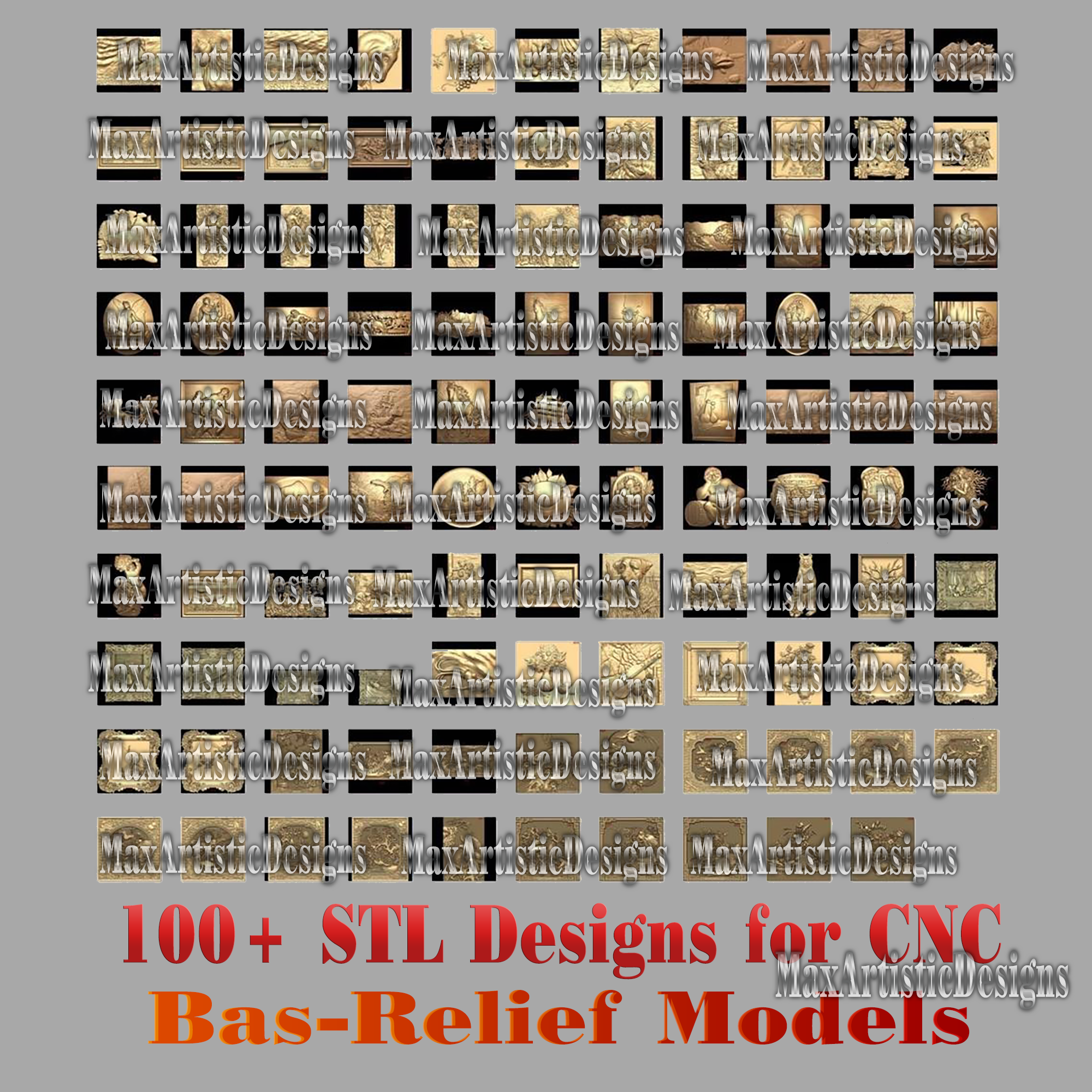 100 modelli 3d stl - "collezione bassorilievo" per cnc artcam 3d printer aspire