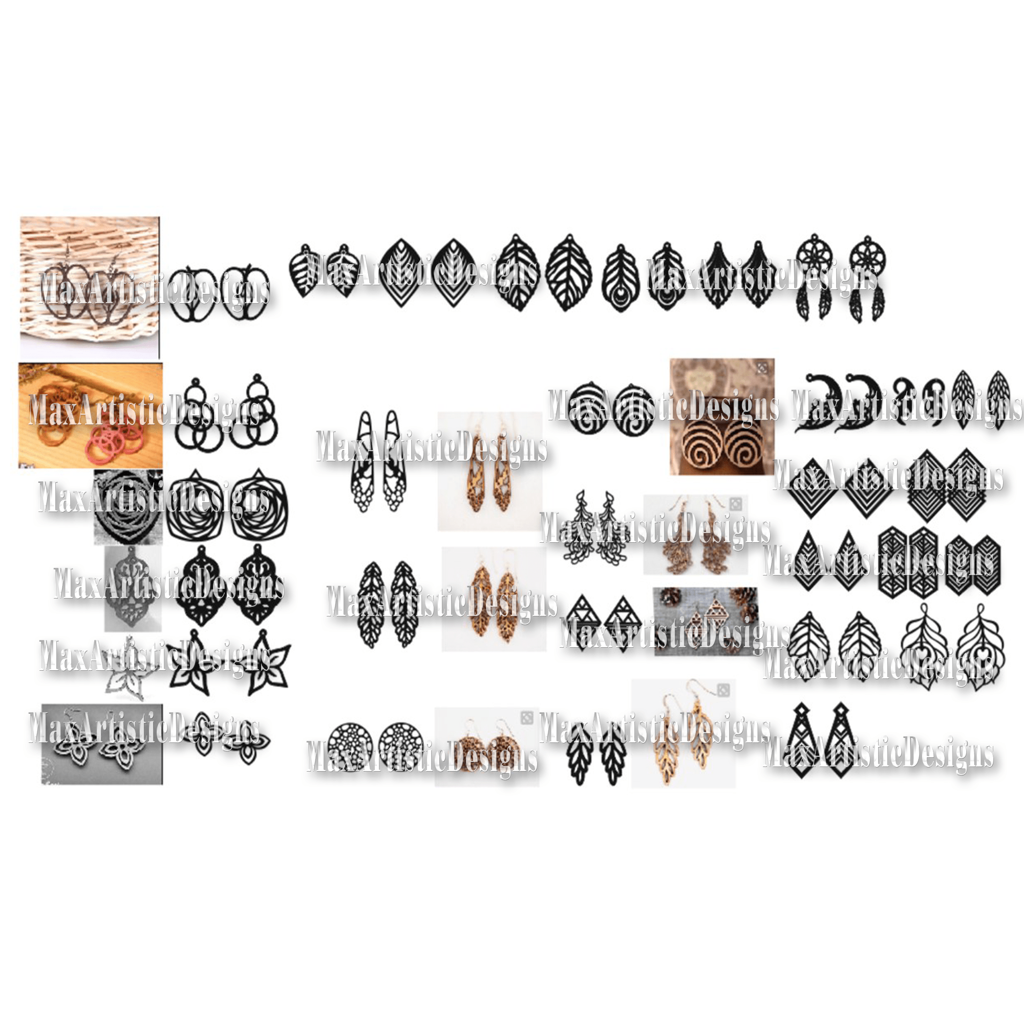 60+ boucles d'oreilles pour bijoux cnc vecteurs pack pour laser cut dxf cnc 2d fichiers pantographe cnc routeur
