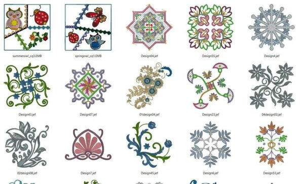 Colección de más de 525 patrones de bordado acolchado para máquina de bordar en formatos pes emb hus