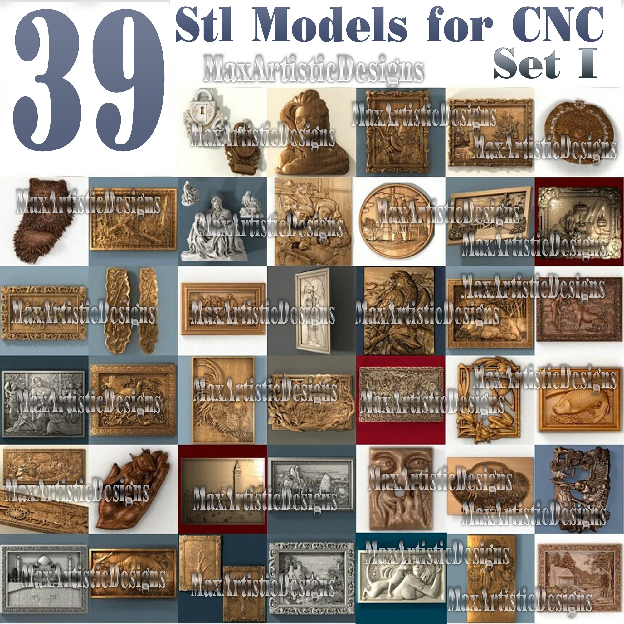 39 set 3d stl modelli bassorilievo incisione file di intaglio per router di cnc artcam aspire set download