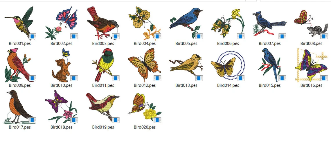 Oltre 100 modelli di ricamo di uccelli nei formati di file pes-hus