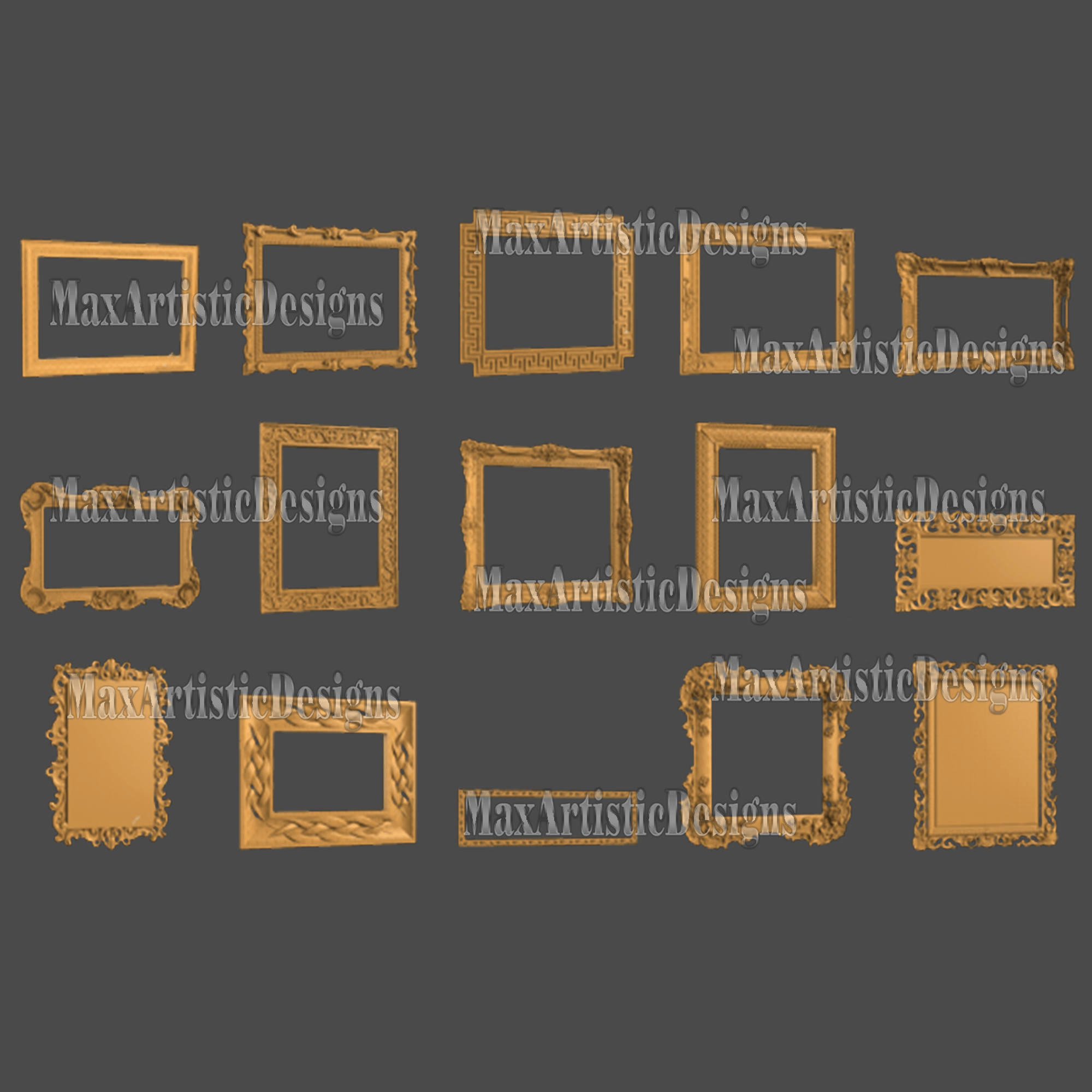 230+ piece square frame set for aspire artcam engraver stl 3d models digital download