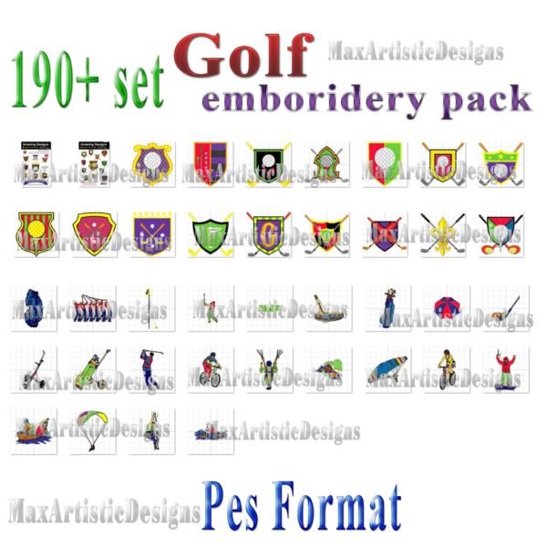 Más de 190 patrones de bordado de golf Diseños de bordado a máquina
