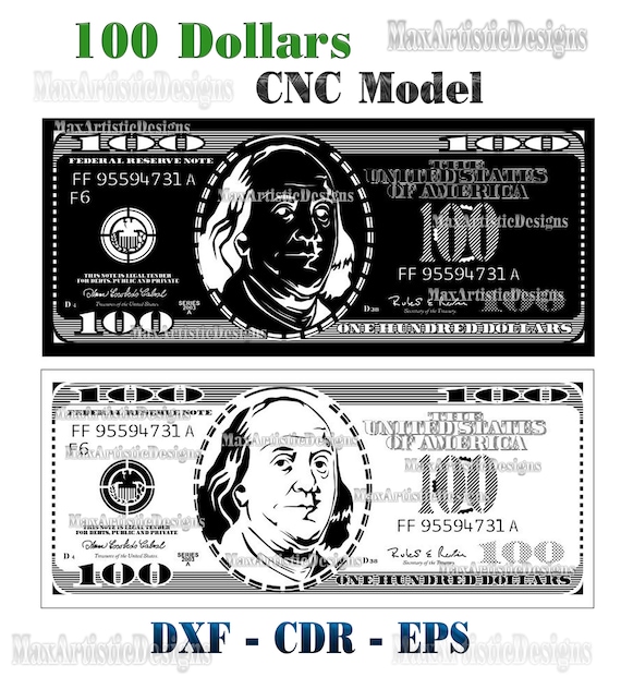 100 dollars stencil dxf cdr eps file format- cnc plasma and laser cutter