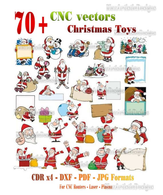 70+ “Christmas toys, santa, snowflake” cnc vector files for laser cutting machine,  cnc router, plasma  in dxf cdr file formats