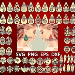 100 + conceptions vectorielles de boucles d'oreilles pour bijoux - découpées au laser cnc dans les formats de fichier svg png eps dxf