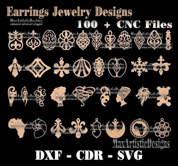 100 + disegni vettoriali di orecchini per gioielli – taglio laser cnc nei formati di file svg png eps dxf