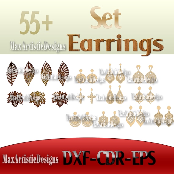60+ boucles d'oreilles pour bijoux cnc vecteurs pack pour laser cut dxf cnc 2d fichiers pantographe cnc routeur
