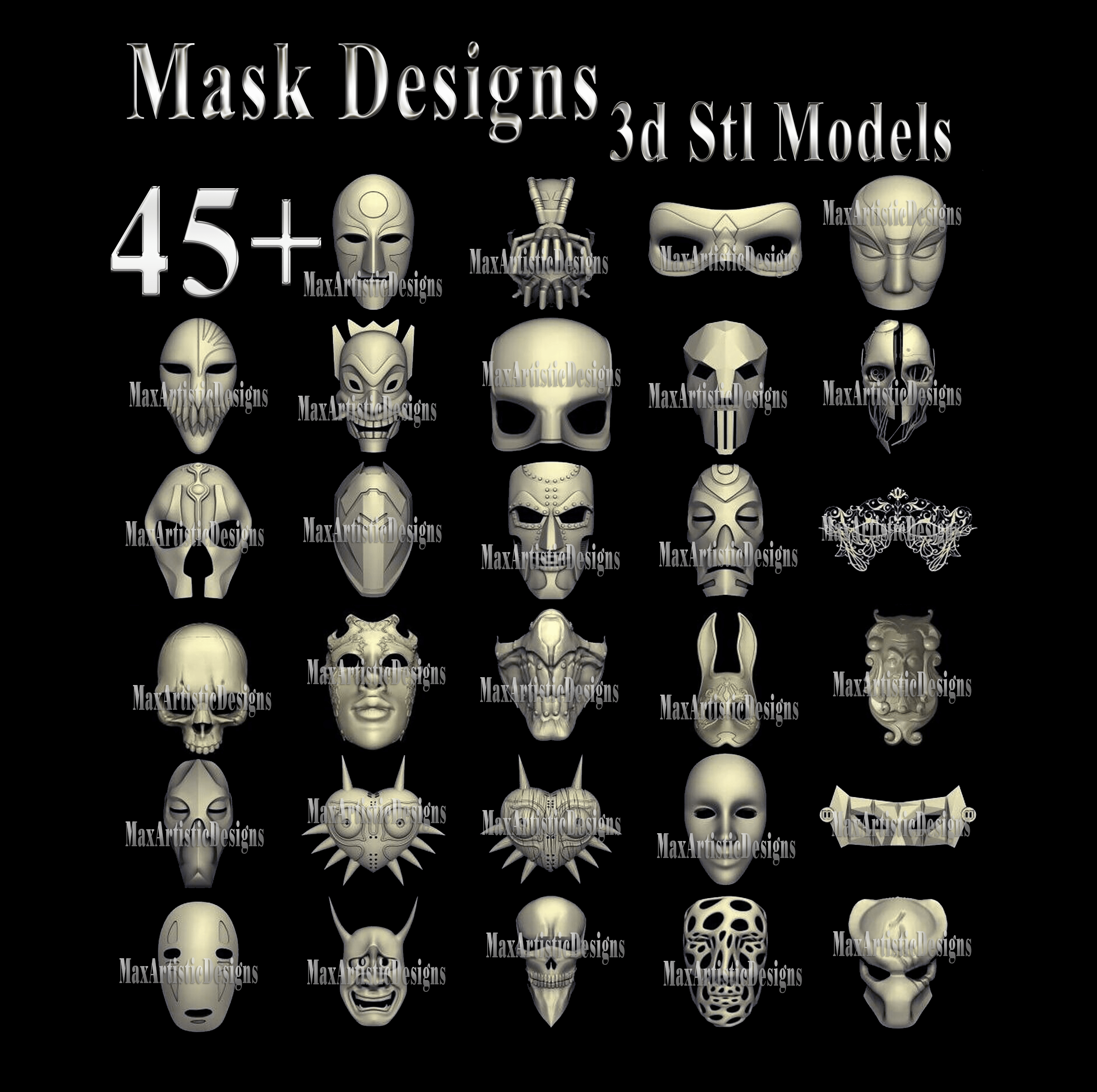 46 3d stl "mask models" stl relief pour artcam, aspire, routeurs cnc télécharger