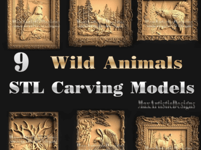 9 pezzi di animali nella cornice 3d file modello in formato STL Modello STL per router CNC
