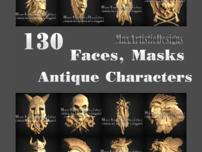 141 modèles 3d stl visages, masques personnages vintage bas-relief fichiers de sculpture pour téléchargement de routeur cnc