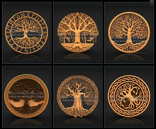 52 pezzi 3d antico celtico/albero della vita file stl per artcam, aspire e cnc router engraver carving download digitale