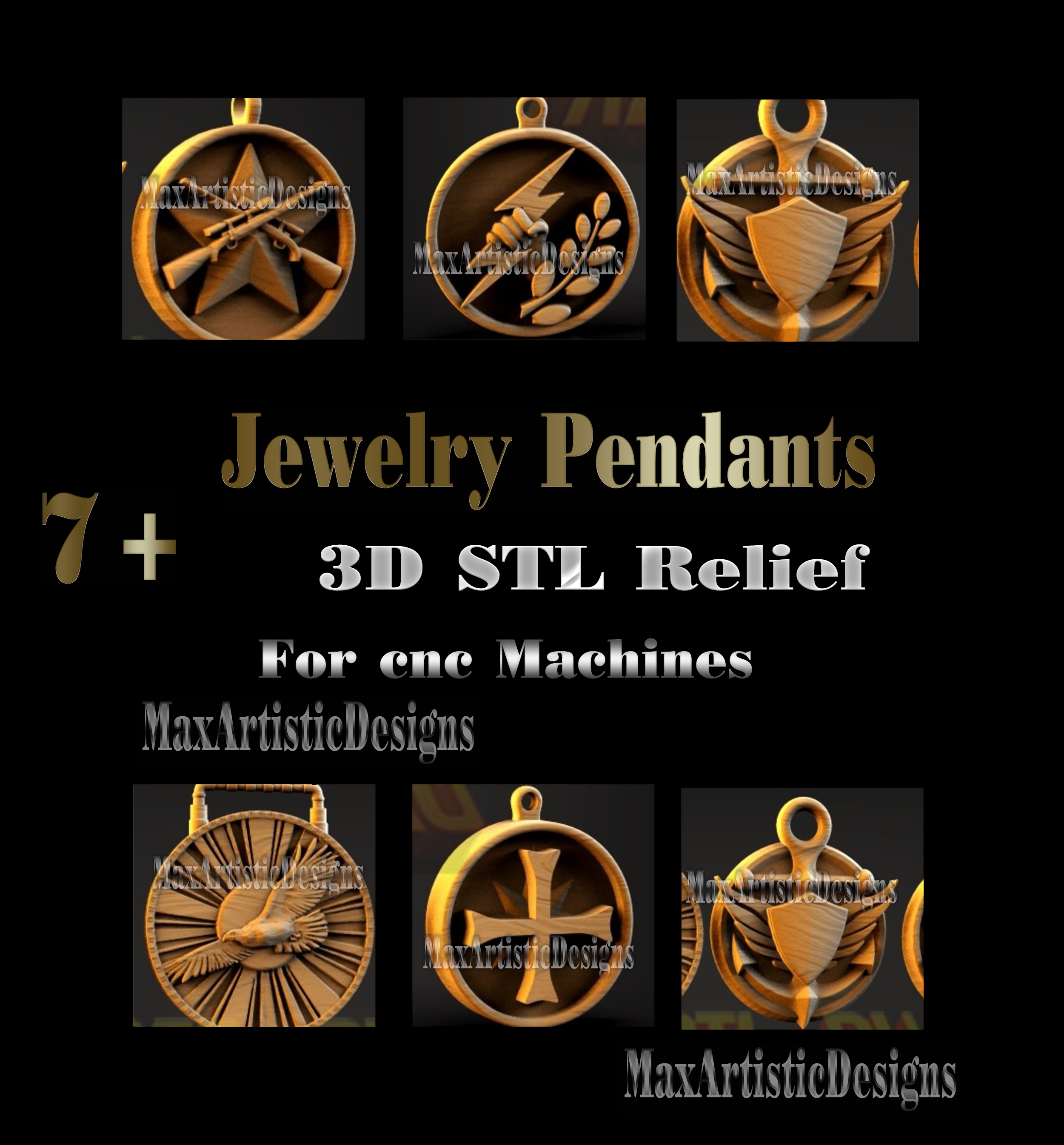 8 medallas 3d stl para impresión de joyas en formato 3d stl para descarga digital de impresoras 3d