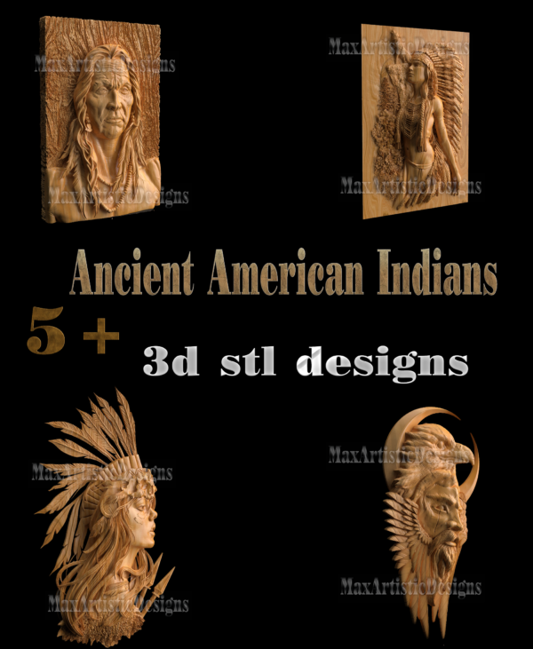 6x american indian 3d modelli stl file stl in bassorilievo per il download digitale dell'incisione cnc