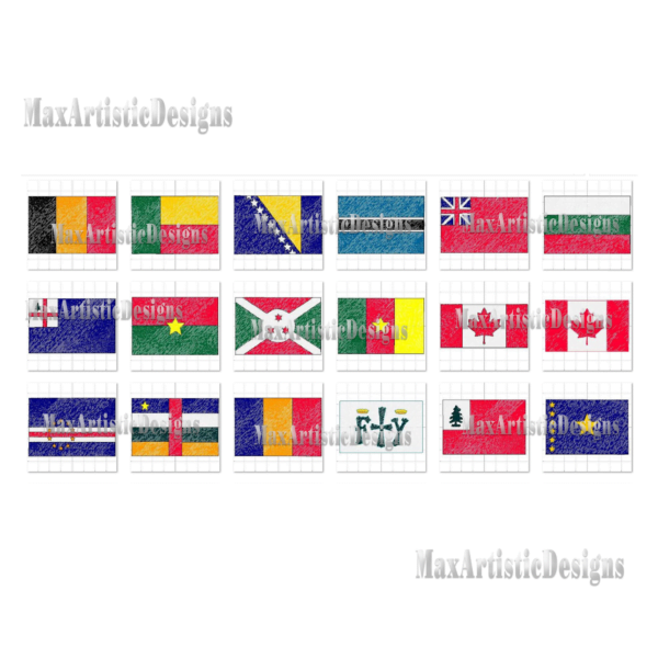 166 banderas de países/banderas artísticas de EE.UU. archivos de kit de bordado formato pes descargar