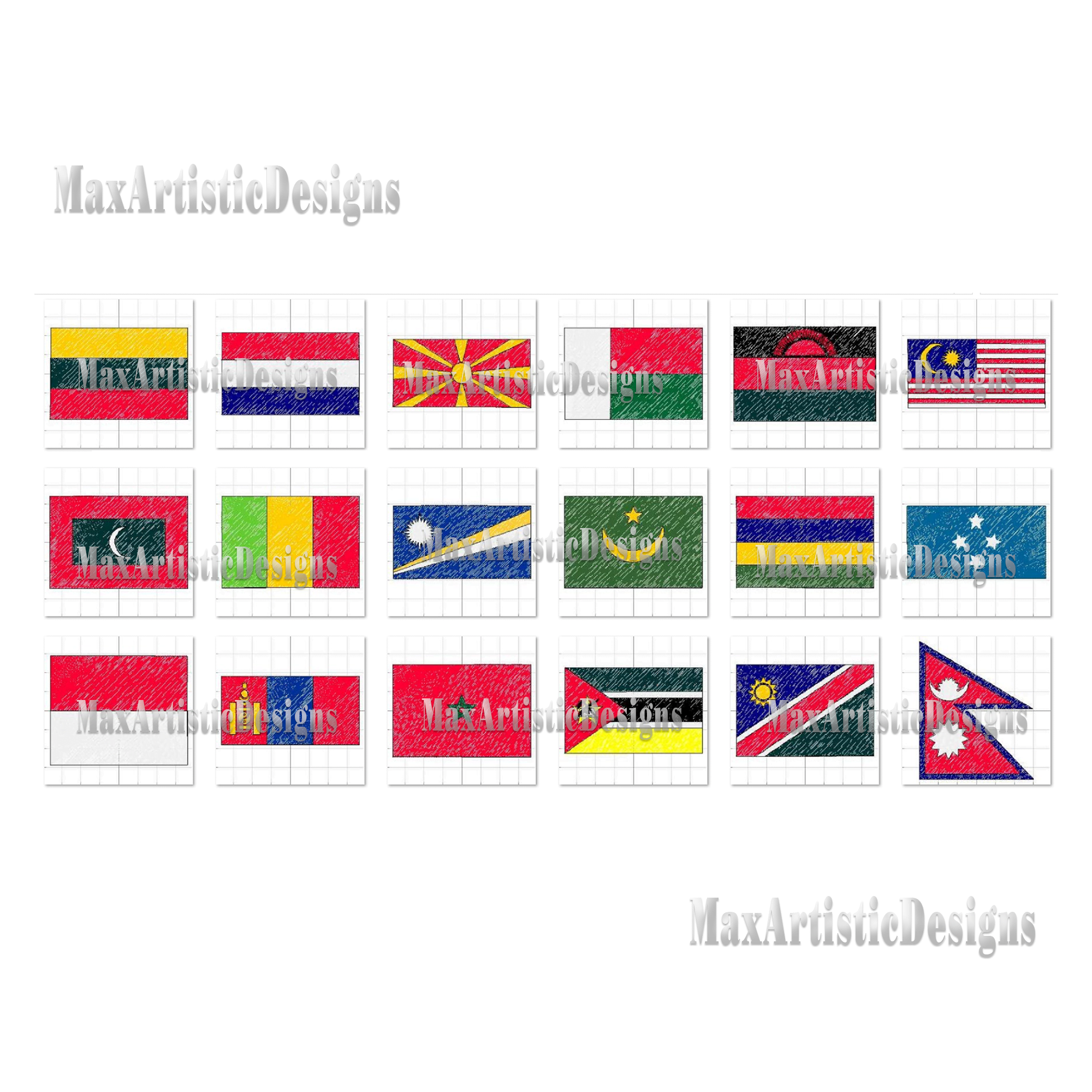 166 banderas de países/banderas artísticas de EE.UU. archivos de kit de bordado formato pes descargar