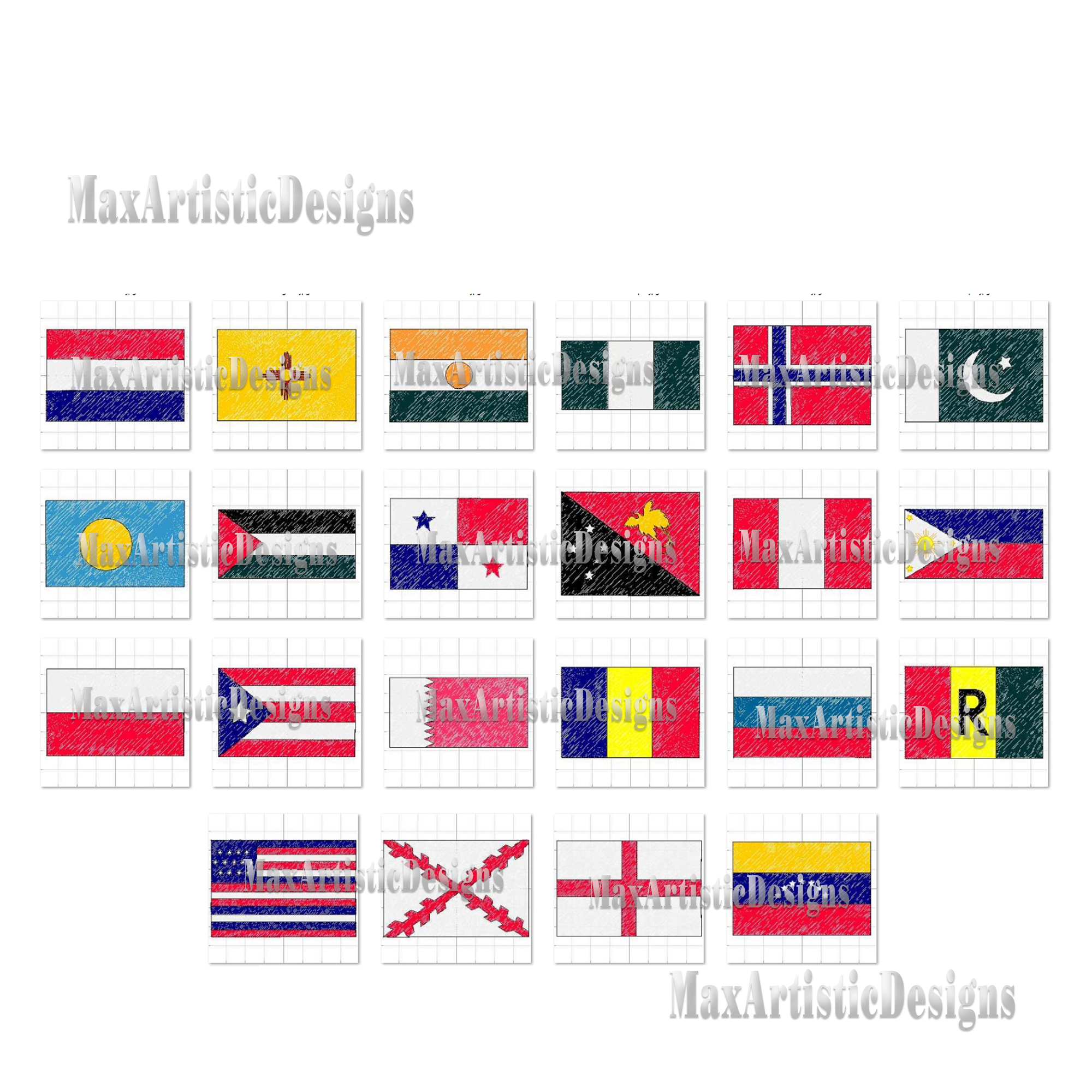 Download del kit da ricamo per bandiere artistiche di 166 paesi/bandiere americane in formato pes