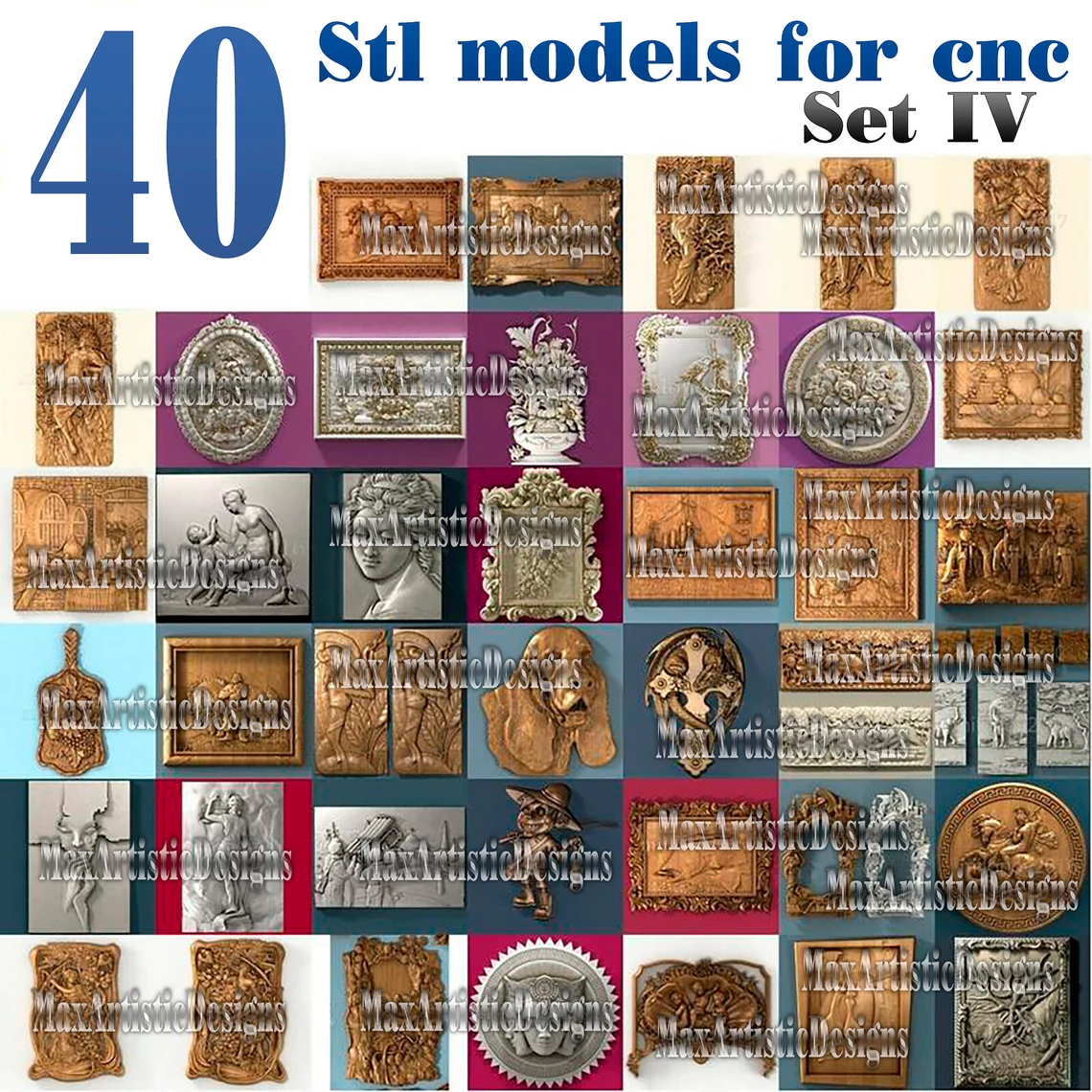 38+ set iv 3d stl bassorilievo in metallo per modelli di router cnc per artcam aspire woodcarving download