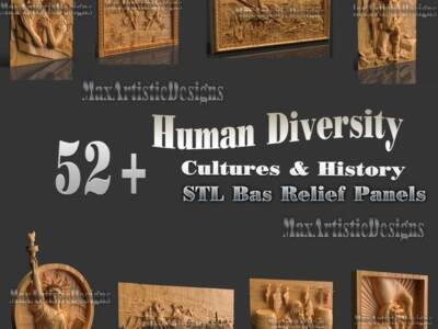 54 3d stl Pannelli diversità umana civiltà/storico per incisione bassorilievo router cnc