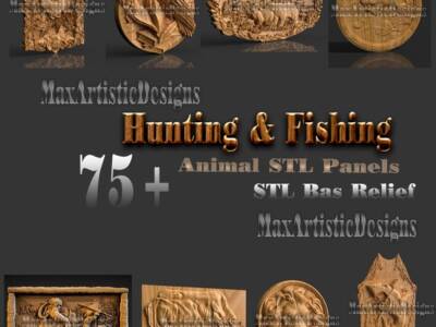 78 chasse/pêche animal sauvage 3d STL paysage panneaux travail du bois sculpture pour routeur cnc